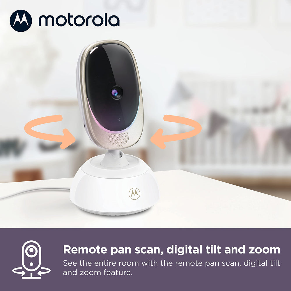 Motorola Nursery VM85 app live-feed showing smartphone remote monitoring