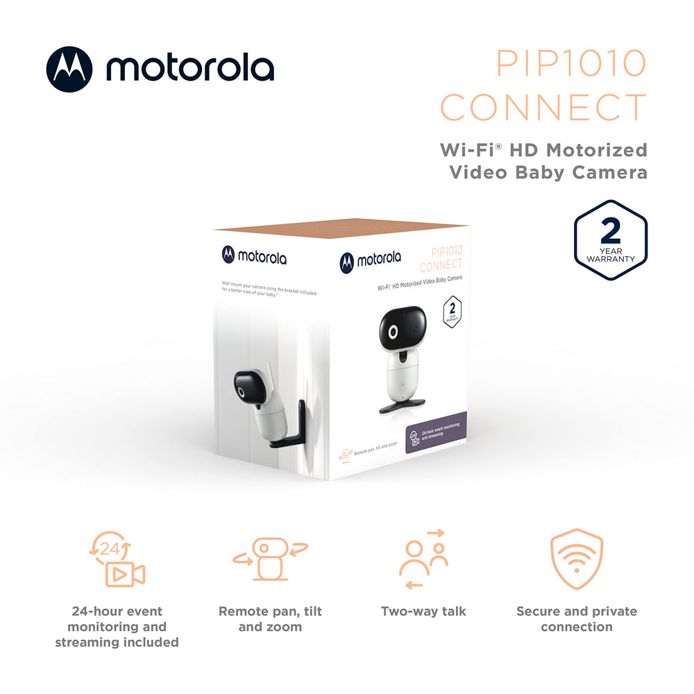 Motorola Nursery app setup shows easy iOS/Android connection and private streaming.