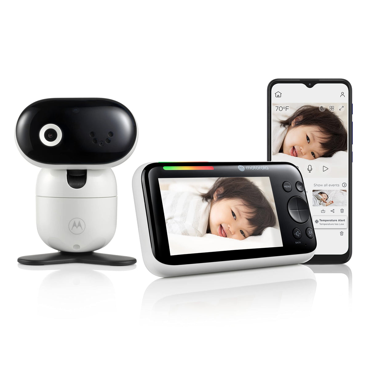 Motorola Nursery WiFi monitor camera main view shows secure HD video.