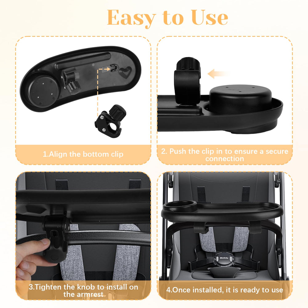Motthjcw stroller snack tray clamps display tool-free, secure installation