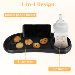 Motthjcw stroller snack tray cup-holder demonstrates secure drink placement