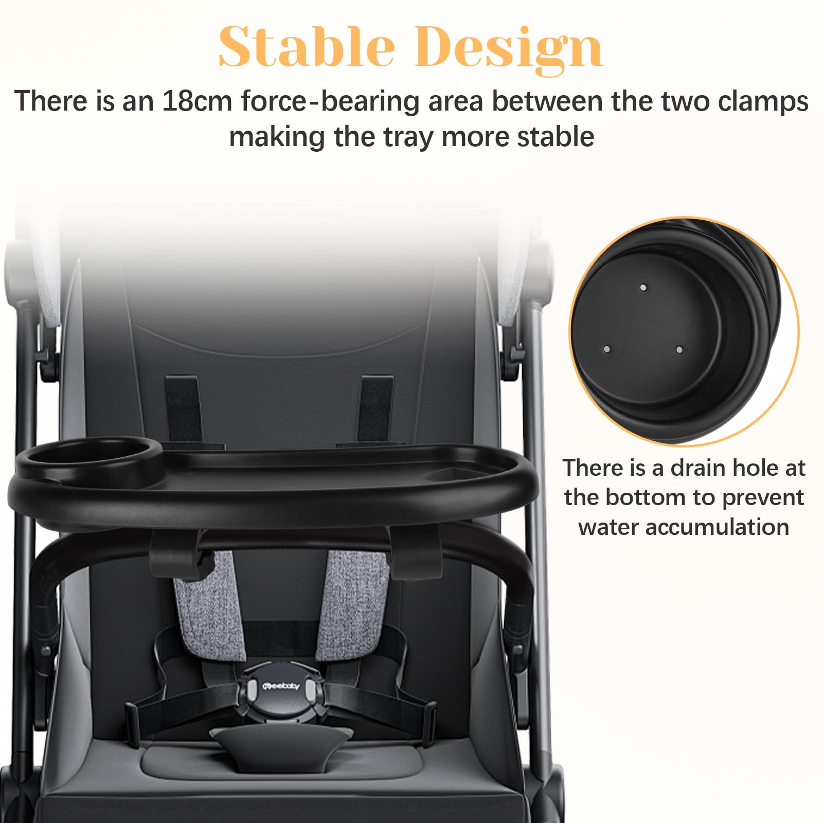 Motthjcw stroller snack tray phone-slot illustrates easy device access on outings