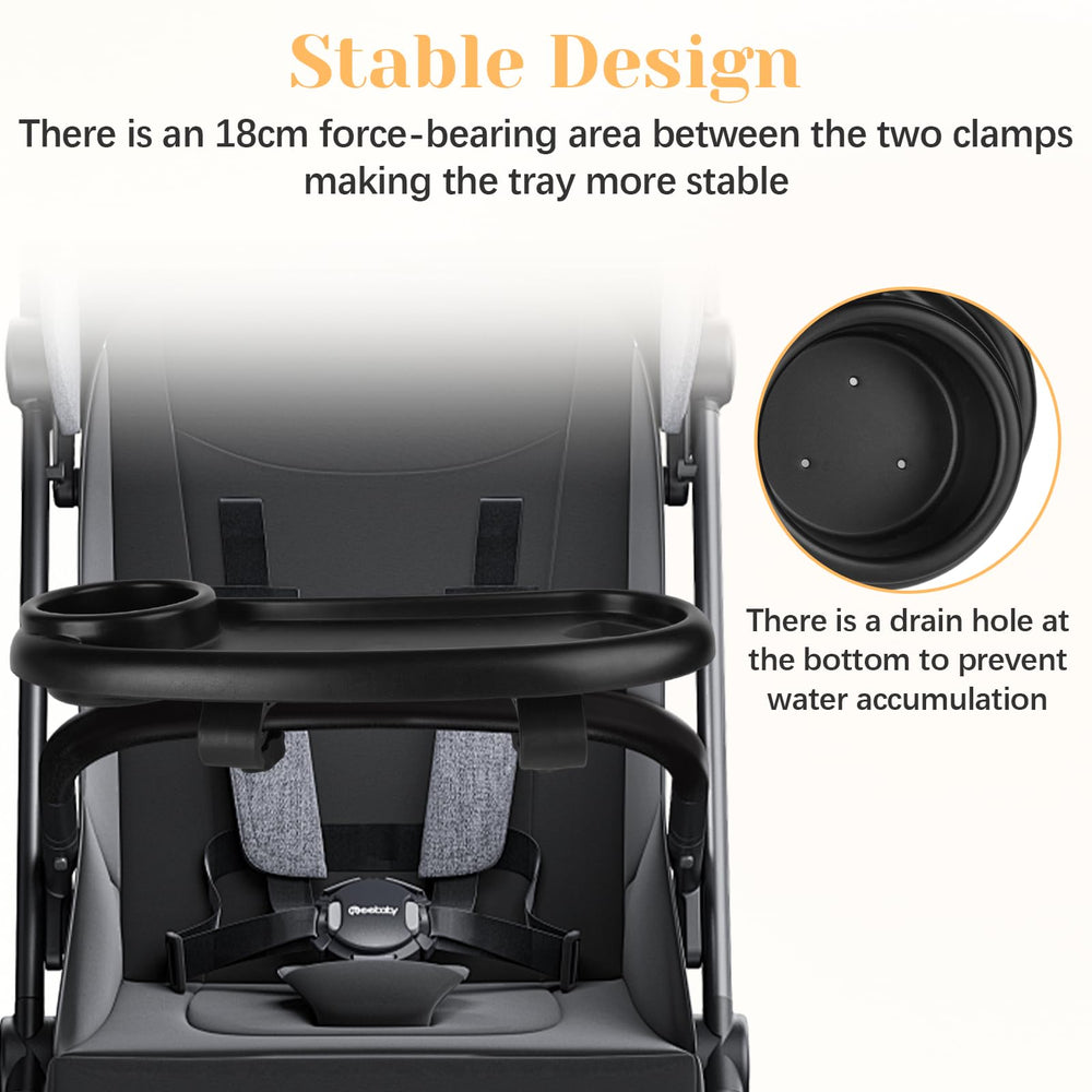Motthjcw stroller snack tray phone-slot illustrates easy device access on outings