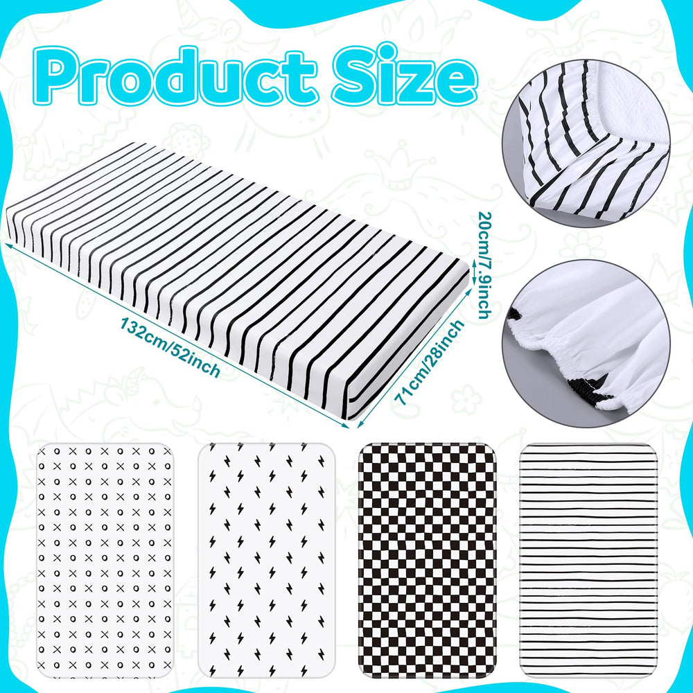 Moukeren black-white crib sheets close edge elastic for secure fit and easy care.