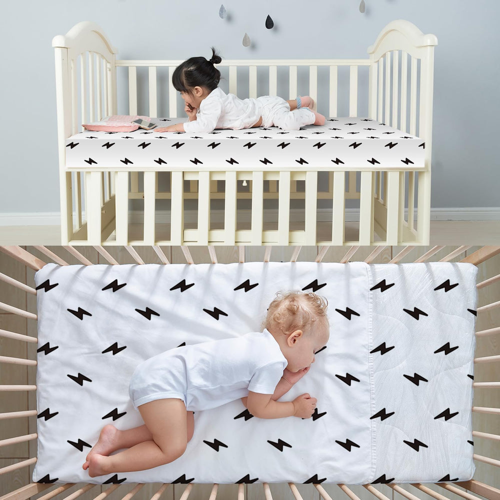 Moukeren 52x28 inch sheets fit standard cribs snugly with elastic all around.