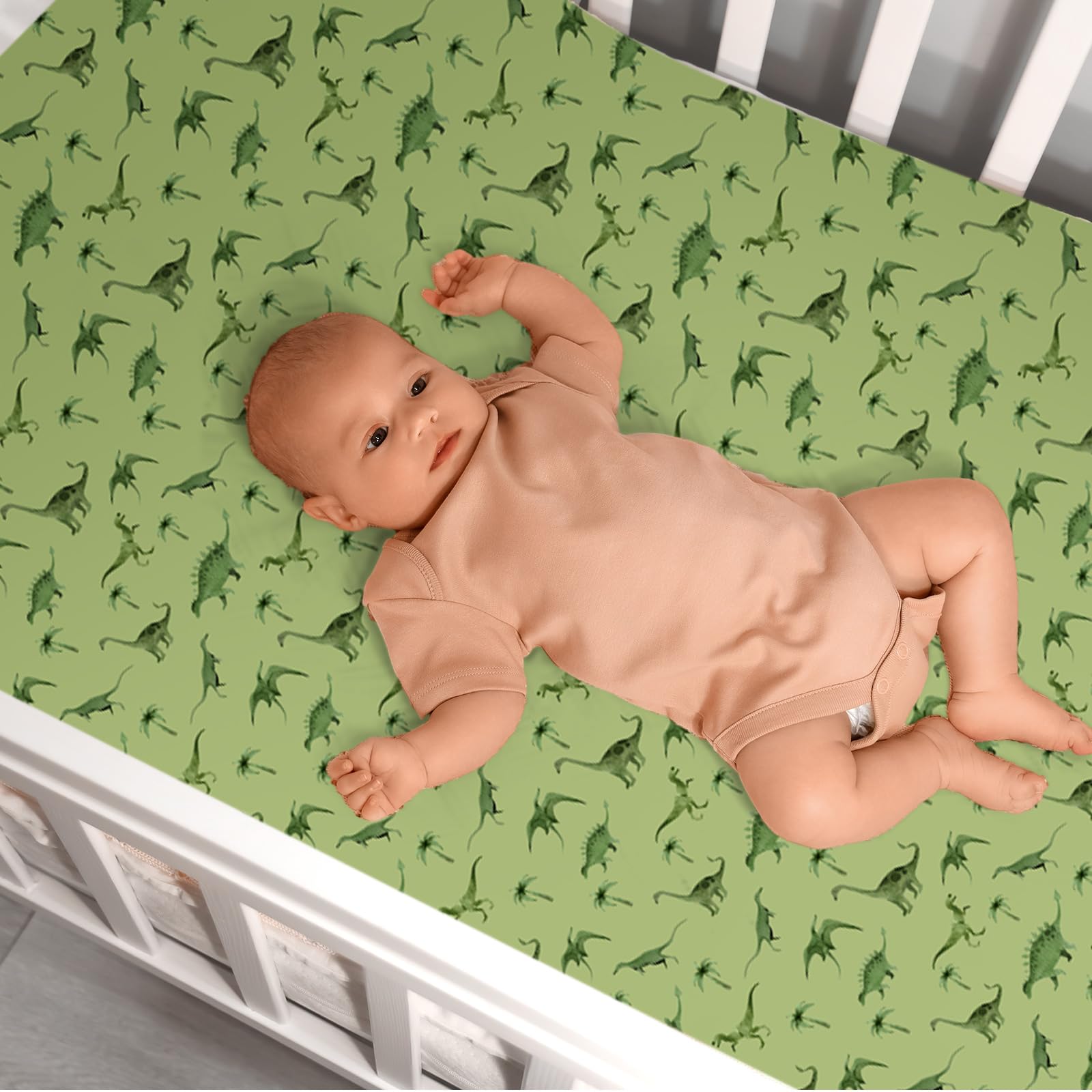 Moukeren ink wash dinosaur crib sheets elastic-edge ensures snug fit on standard cribs.