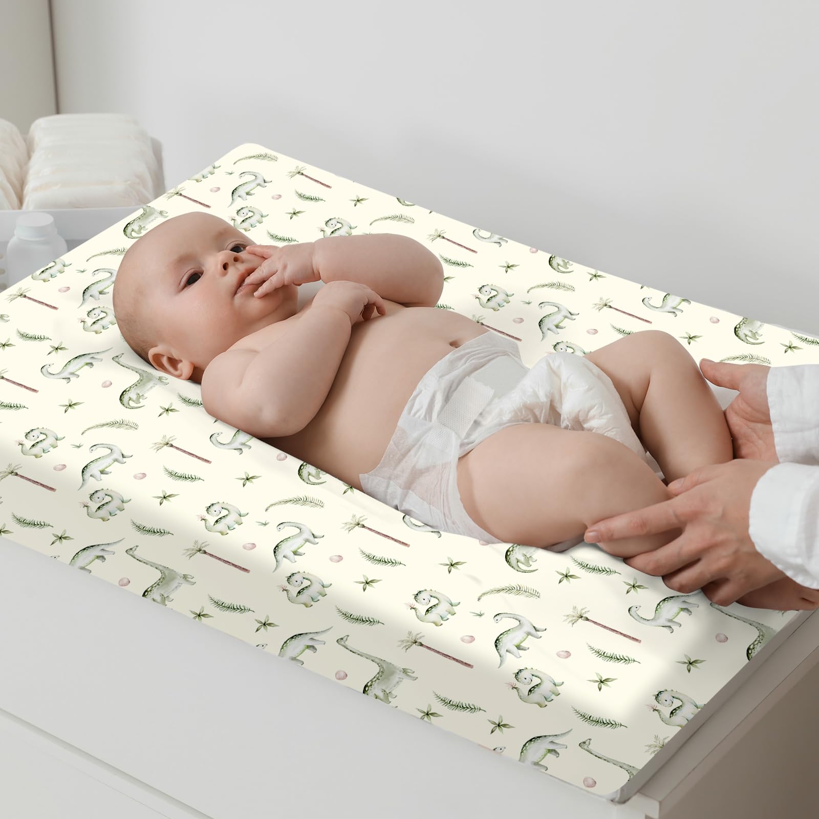 Moukeren ink wash dinosaur crib sheets pattern 3 features playful yet neutral design for both genders.