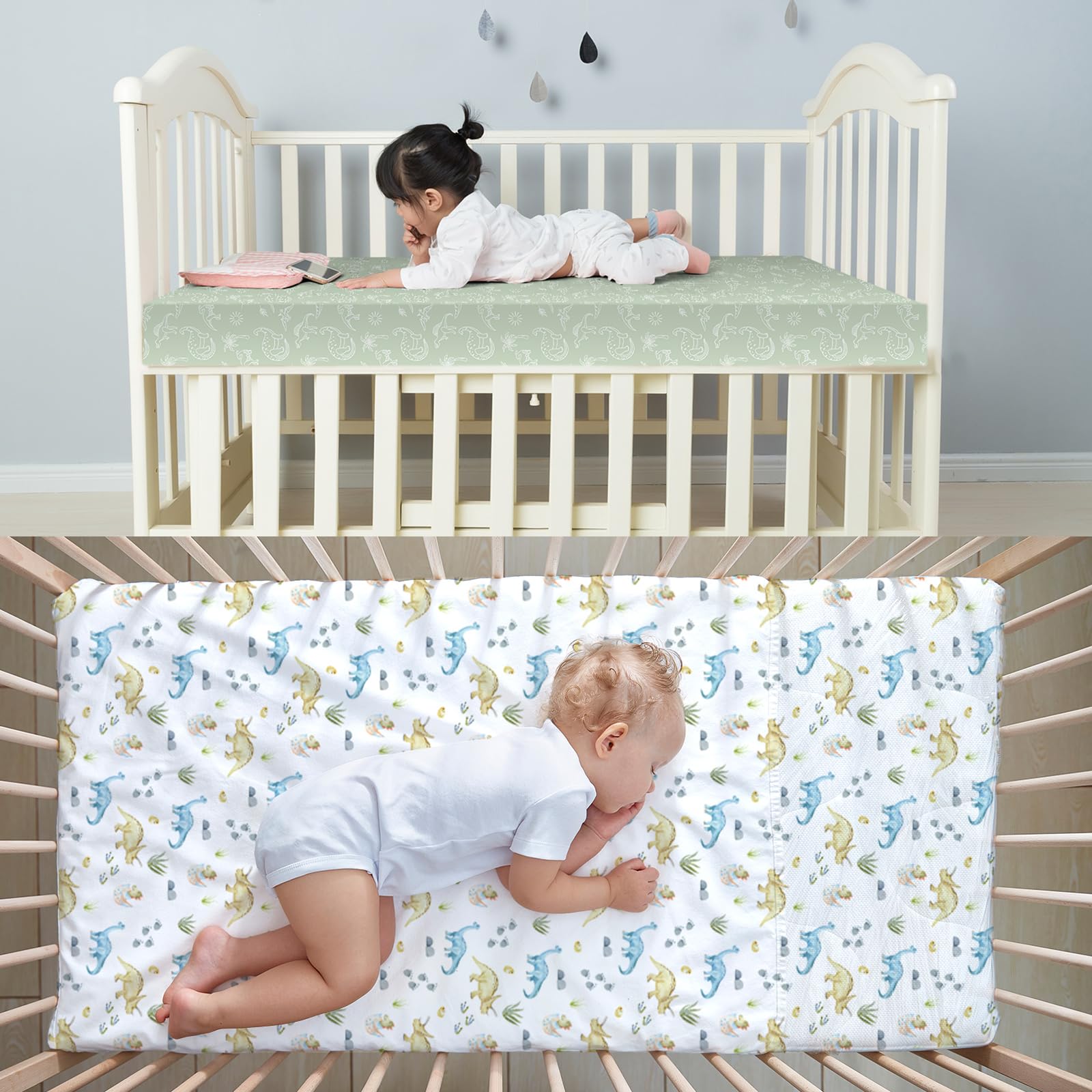 Moukeren ink wash dinosaur crib sheets pattern 4 blends easily with existing bedding and is gentle.