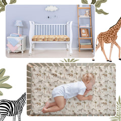 Moukeren tropical animals crib sheet pattern 4 features easy-care fabric for busy families.