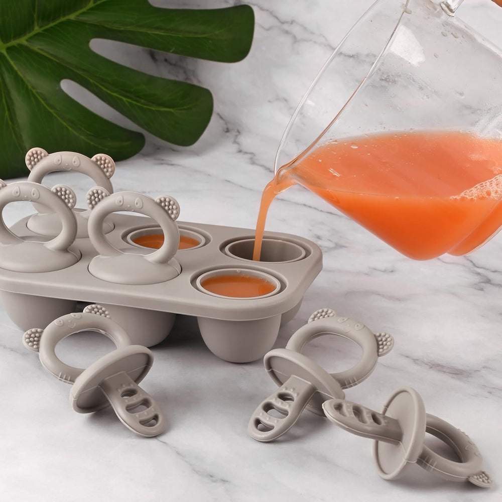 Moukiween toddler popsicle molds grey ergonomic handle fits small hands for simple freezing fun.