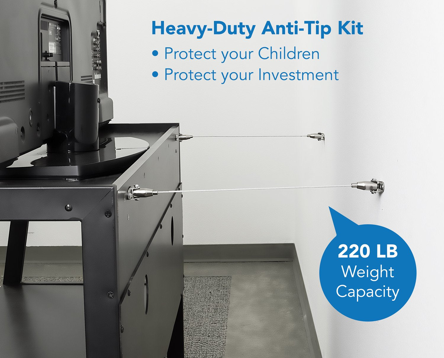 Mount-It! Anti-Tip Anchor wall-strap installation offers secure furniture anchoring.