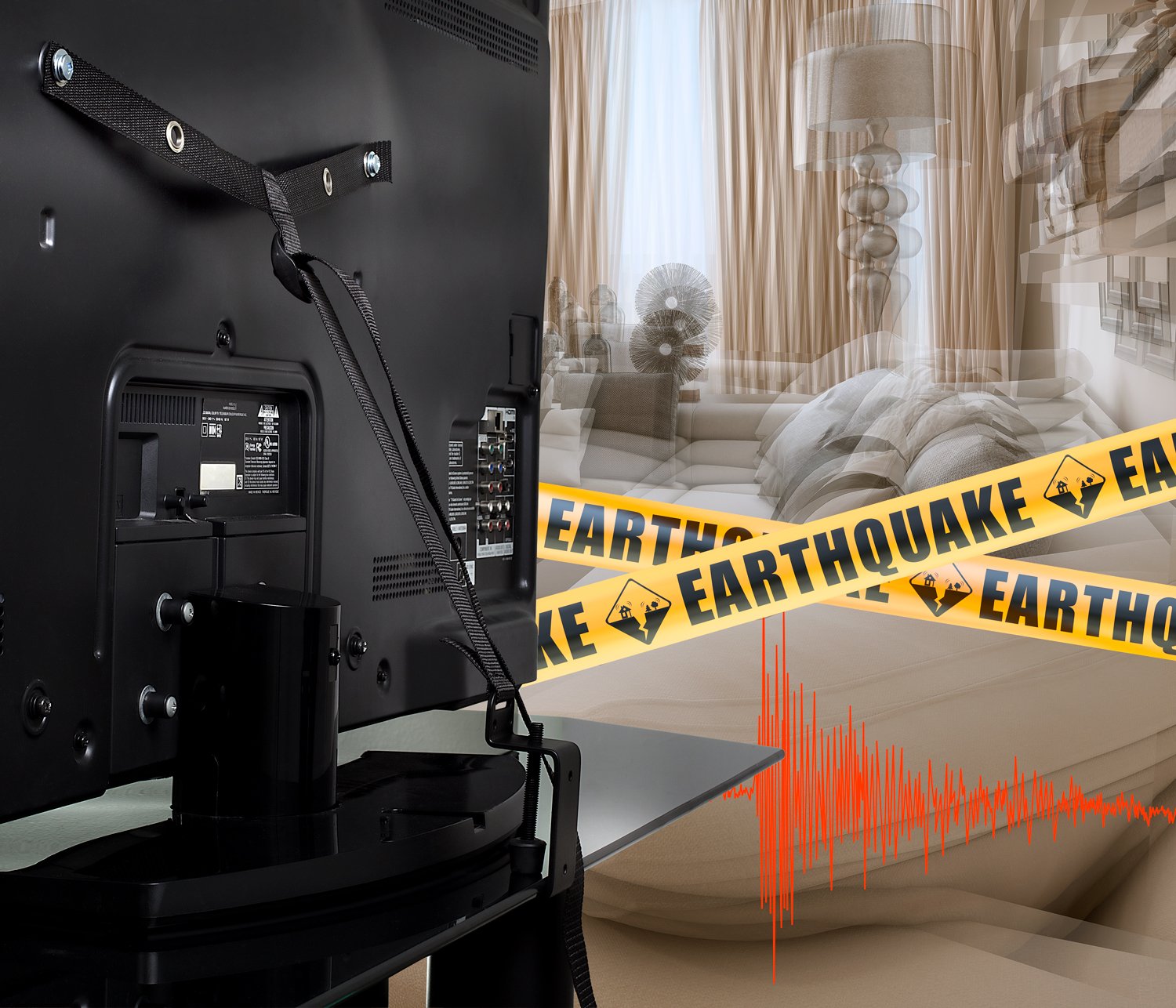 Mount-It! VESA 200/400 fit strap securing a flat-screen TV to a wall.