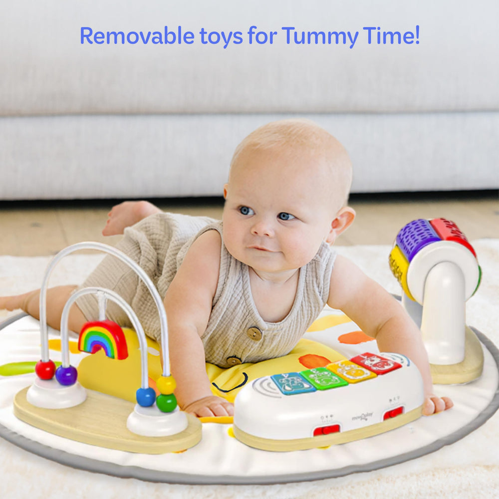 Move2Play 4-in-1 activity center Montessori toys promote motor skills and tactile exploration.