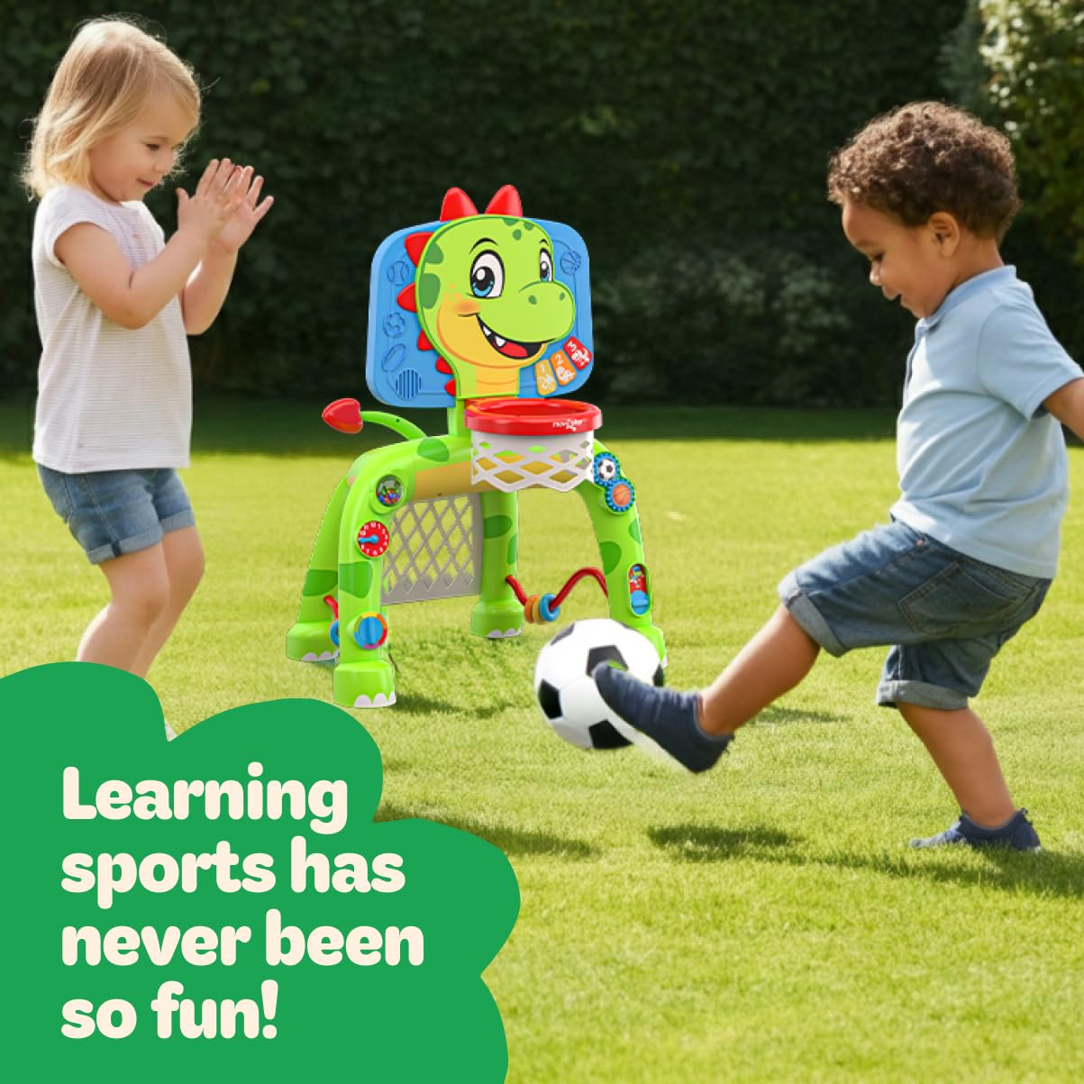 Move2Play dino-3-buttons-spinning-gears image—engages fine motor skills and exploration.