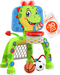 Move2Play dinosaur basketball hoop activity center front view for active play and motor skills.