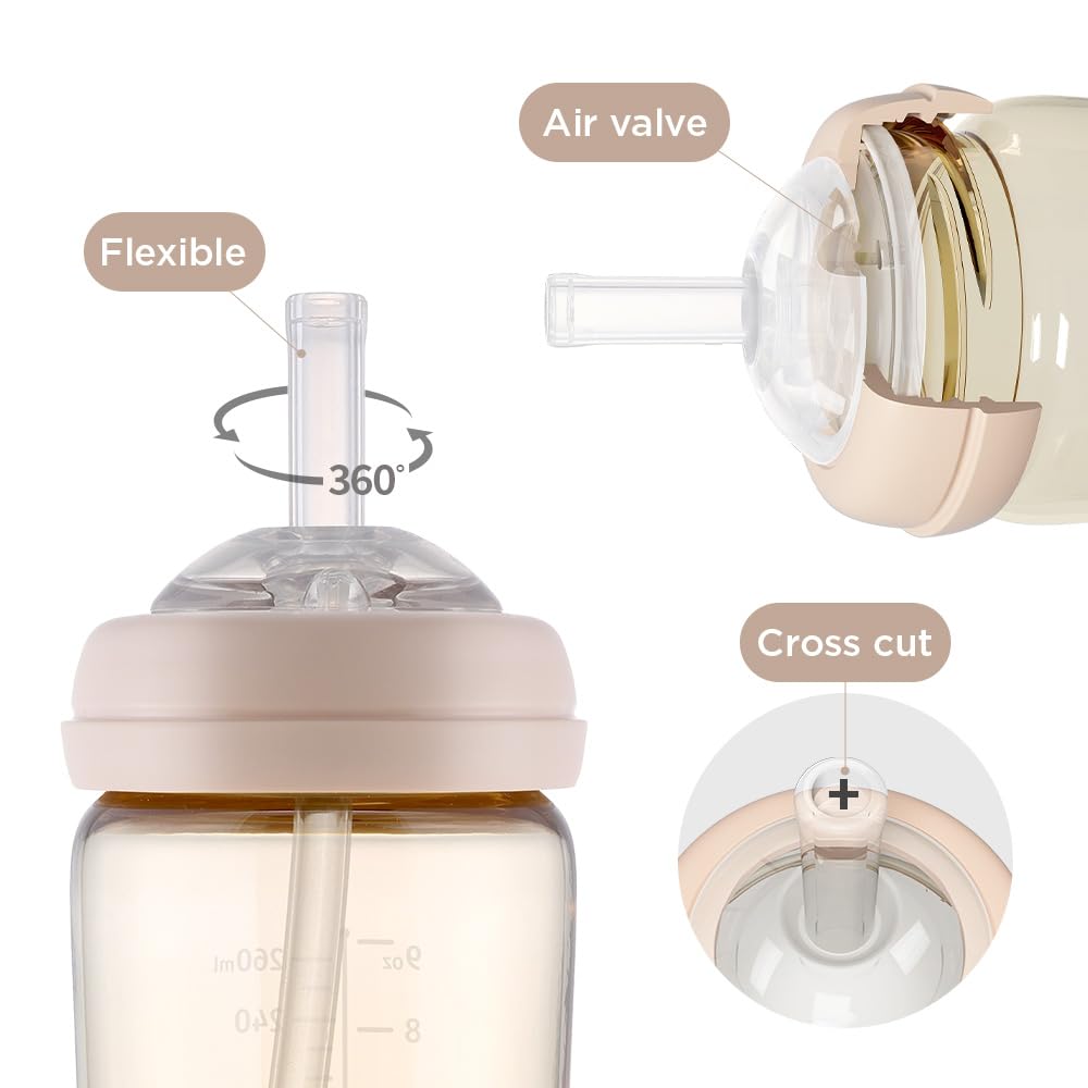 MOYUUM bottle with weighted straw for stable sipping as it tilts.