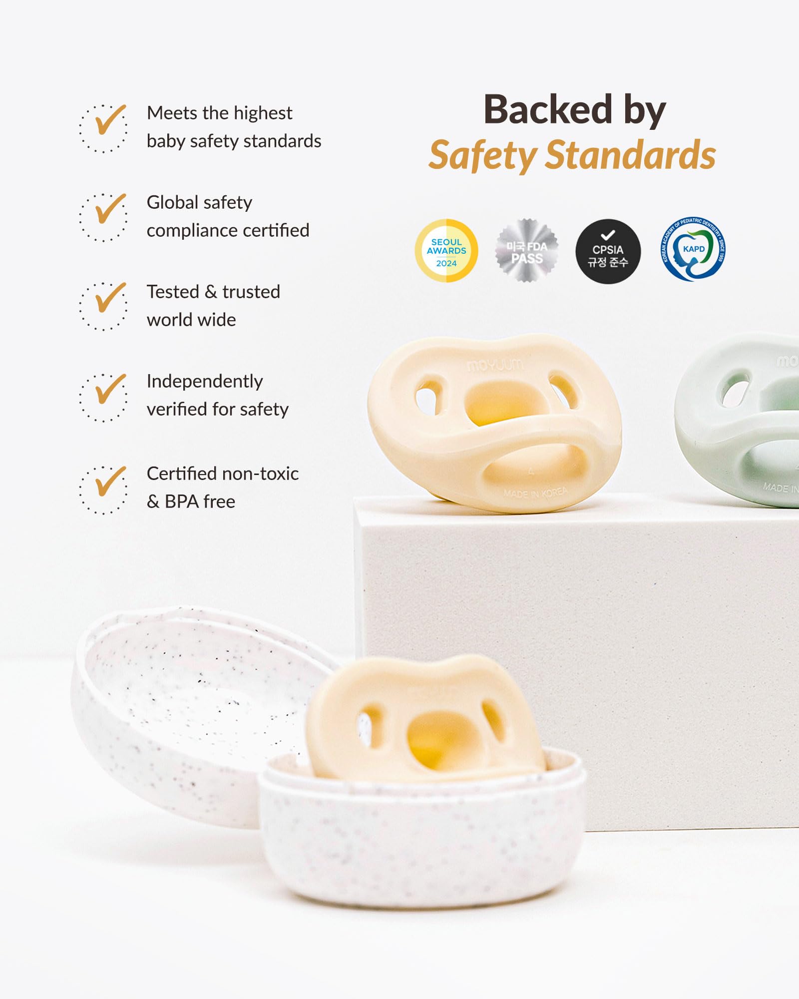 MOYUUM dishwasher and microwave safe pacifier for quick cleaning routines