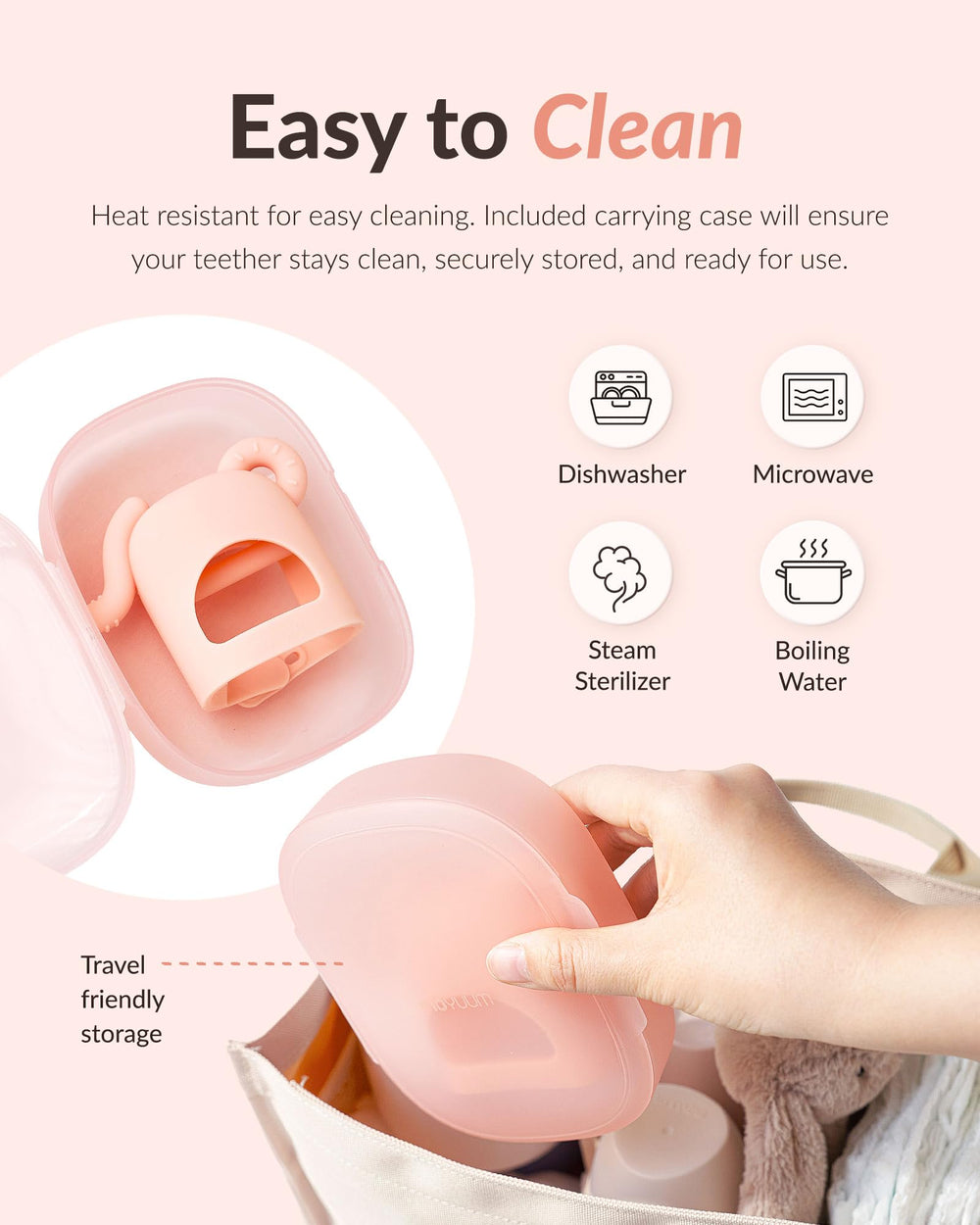 MOYUUM glove-style teether stays put with two flexible wings.