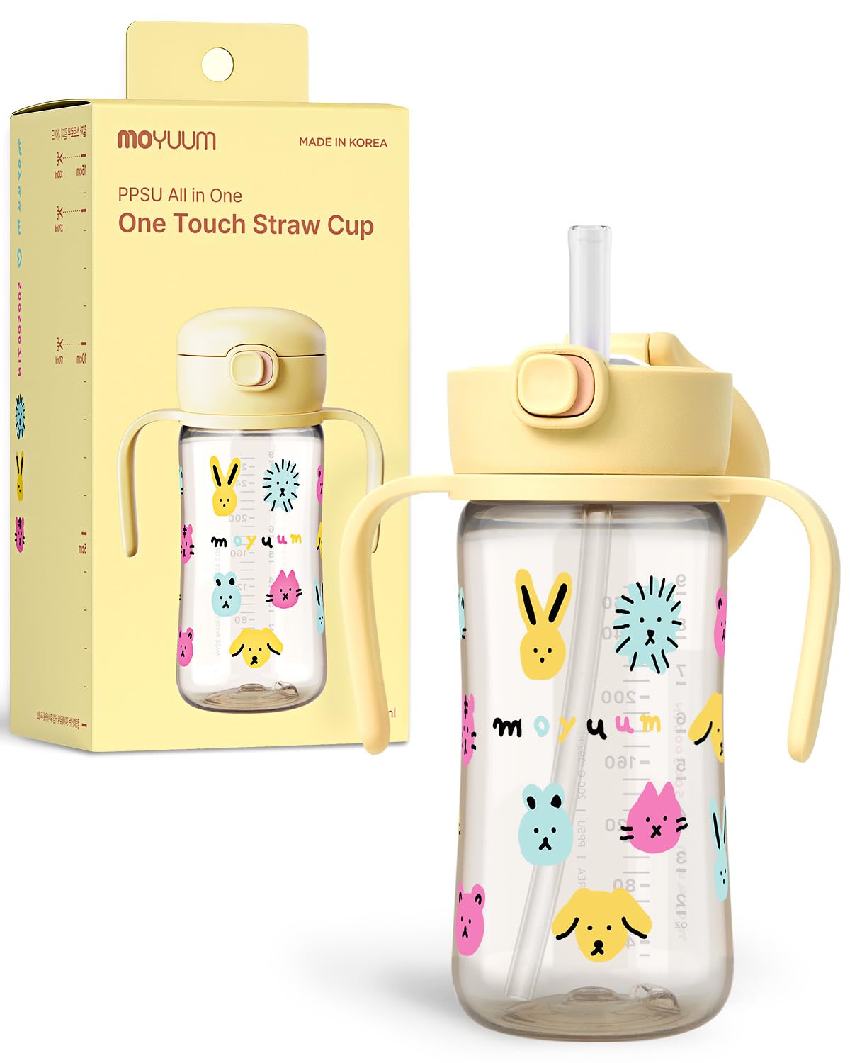 MOYUUM Leak Proof Sippy Cup with Handle yellow hue, spill-free sipping for toddlers