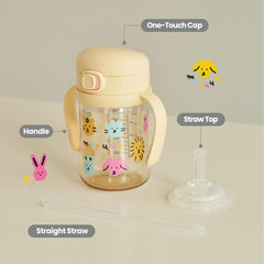 MOYUUM 9oz sippy cup close-up, flip top lid for easy access