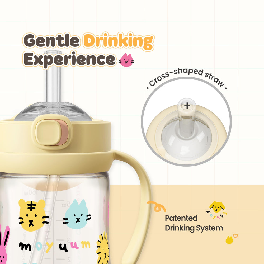 MOYUUM yellow bottle with handle during playtime, easy to grip