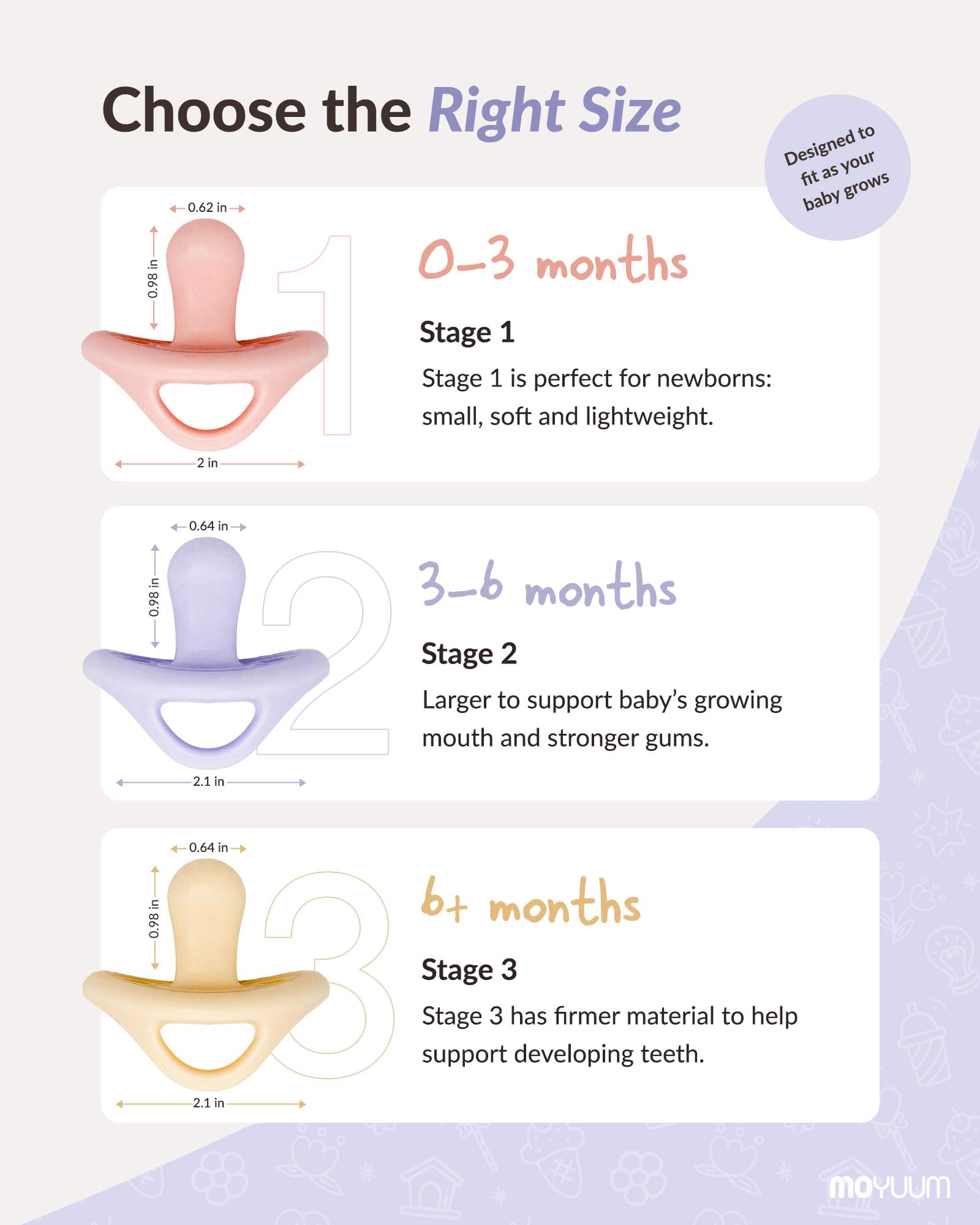 MOYUUM mango blue stage 1 pacifier set designed for newborns