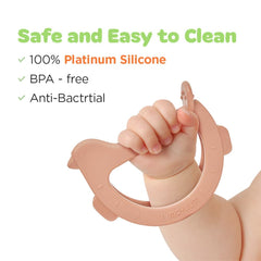 MOYUUM silicone swing bird teether front view helps tiny hands grip and explore