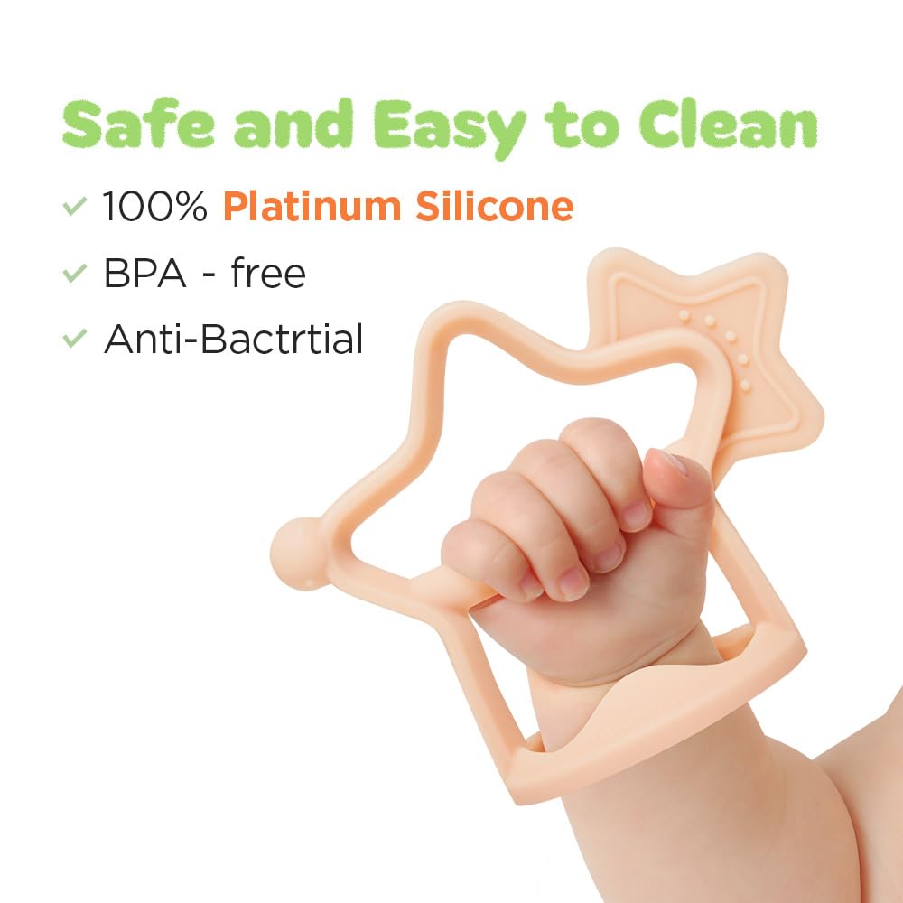 MOYUUM Wearable Wrist Teether worn on the wrist to reduce drops and encourage exploration.