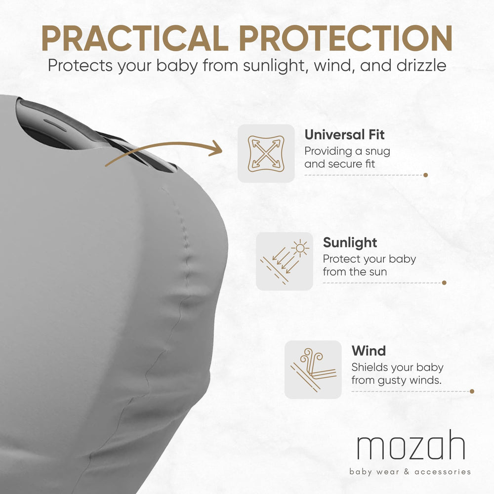 MOZAH stroller cover shielding baby from wind and chill while outside