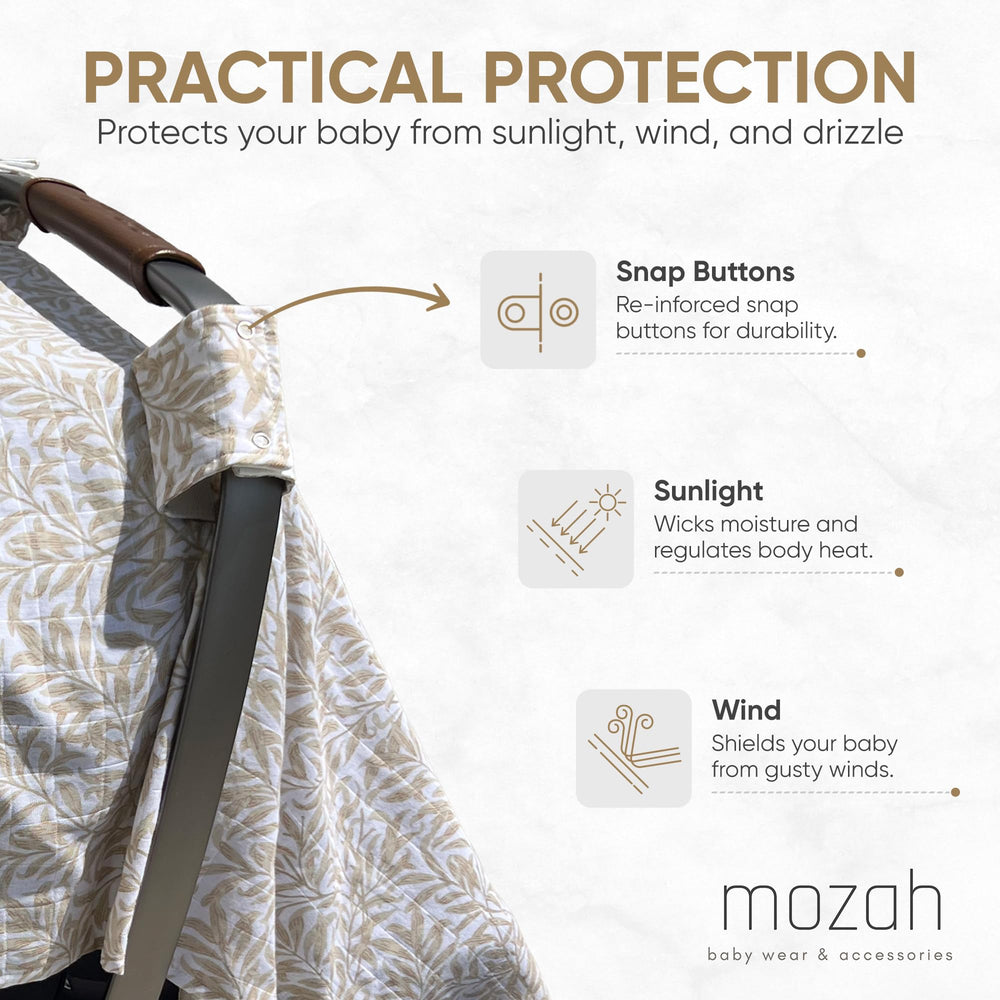 MOZAH Car seat cover beige leaves—sturdy snaps secure quickly for on-the-go protection