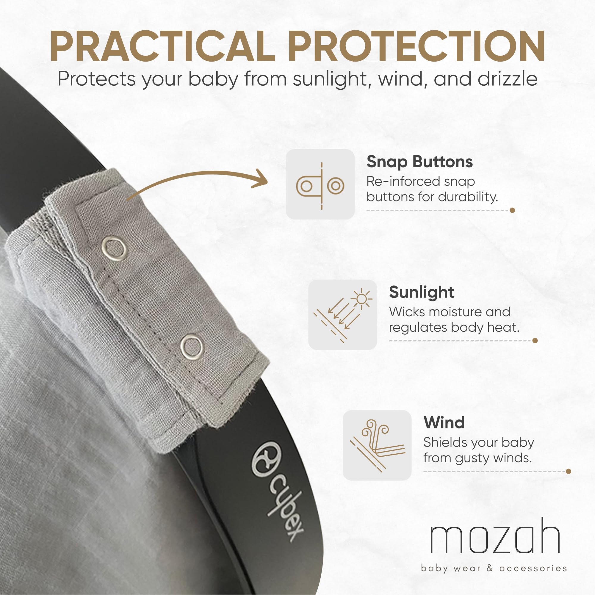 MOZAH stitching detail highlights durable craftsmanship.