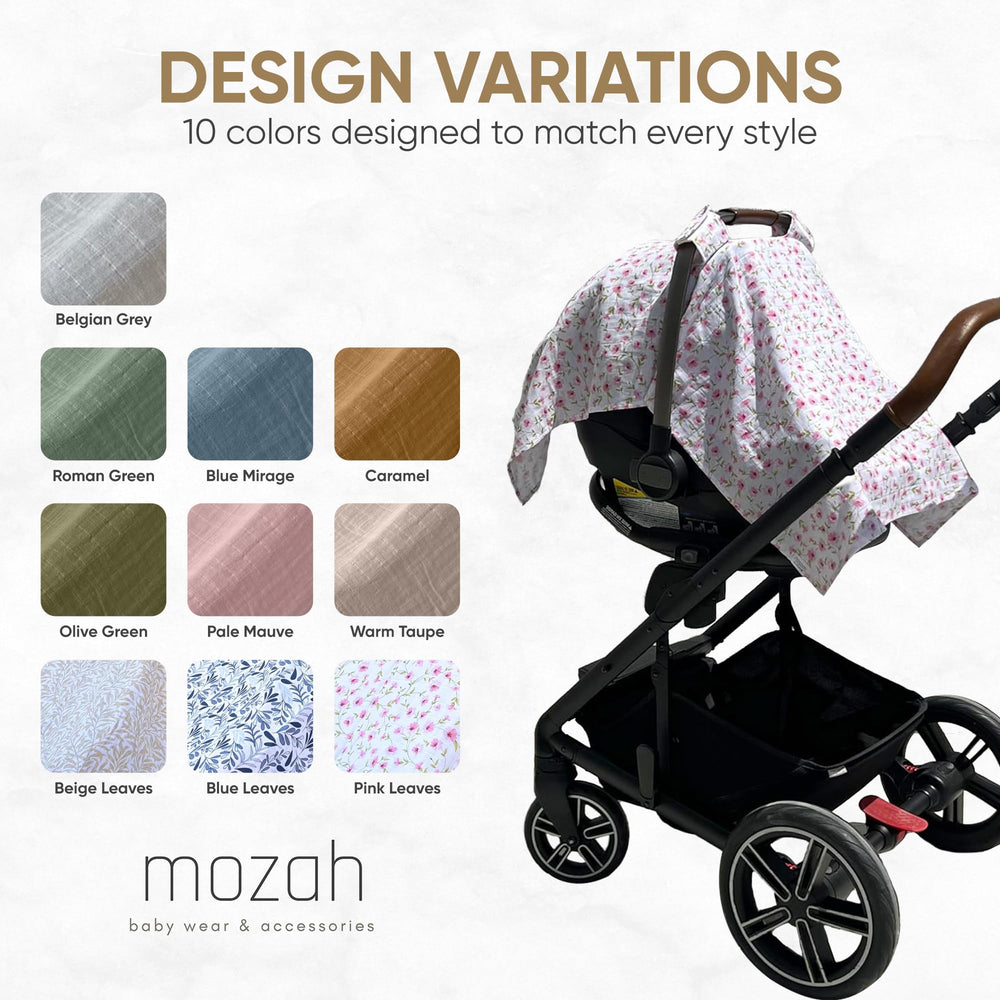 MOZAH pink-floral-leaves design complements nursery style and neutral look.