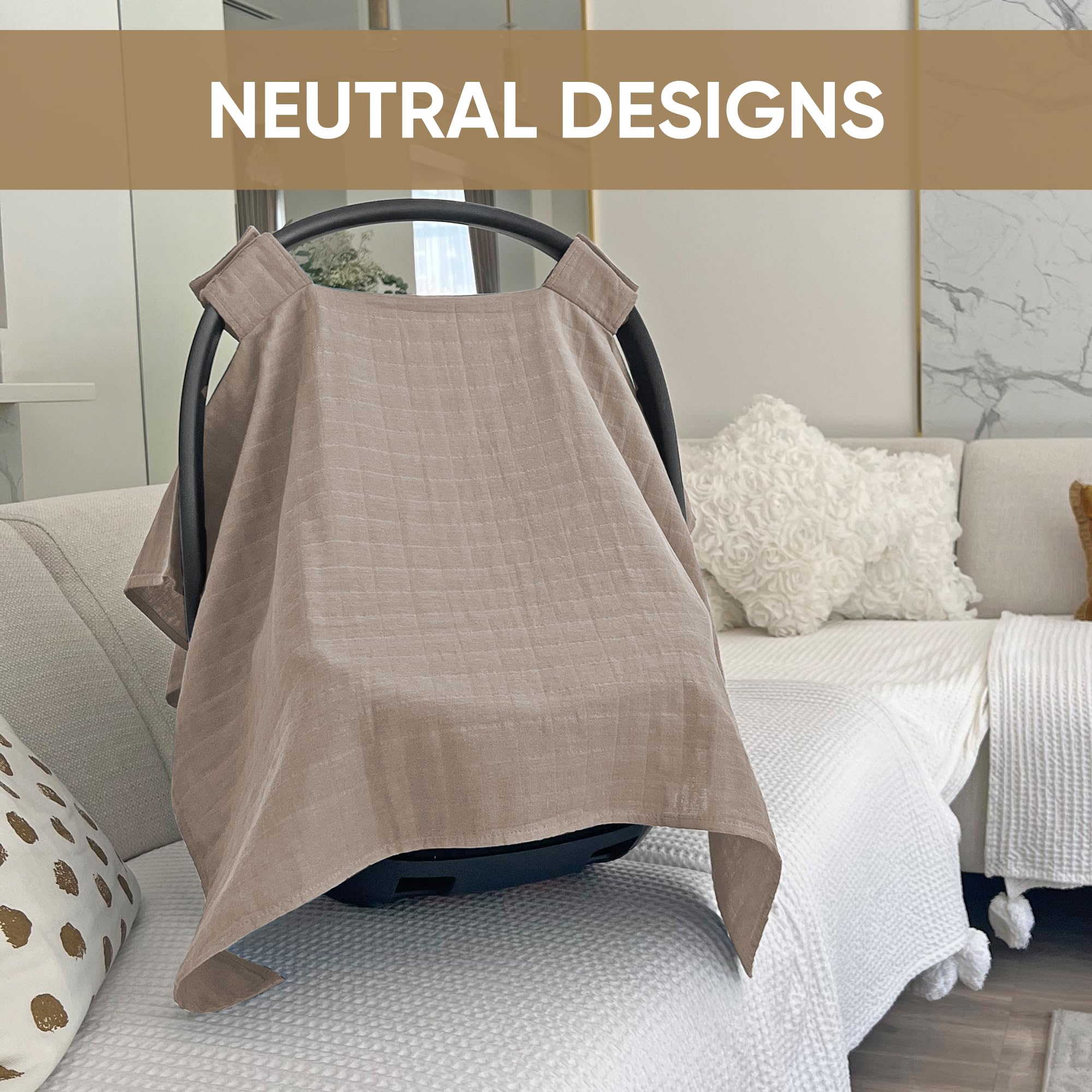 MOZAH car seat cover warm taupe installed demonstrates universal fit with secure stainless snaps.