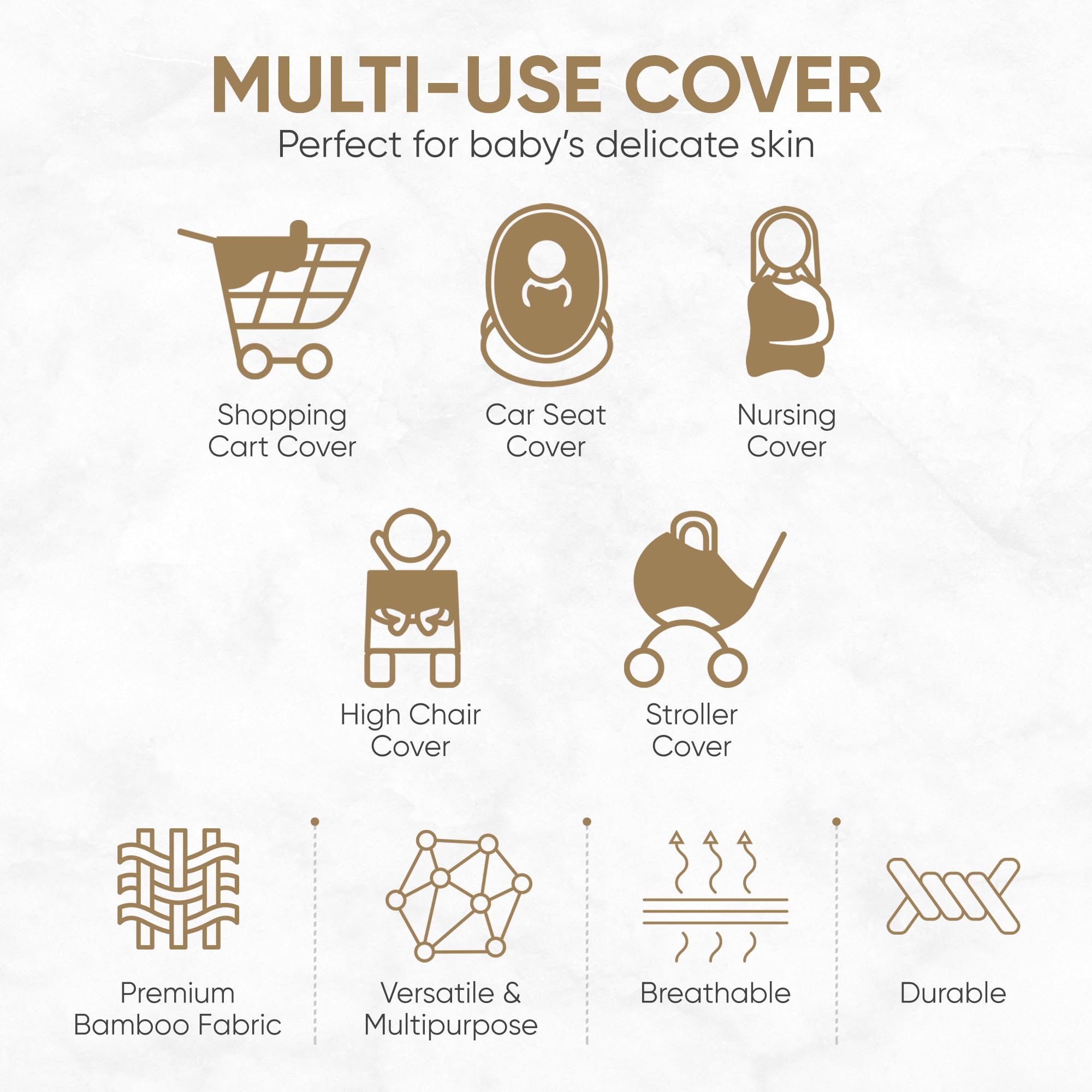 MOZAH Baby Multi-Use Cover grocery-cart use keeps baby cozy during shopping.