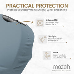 MOZAH Blue Mirage stroller cover shields from wind and sun while you stroll