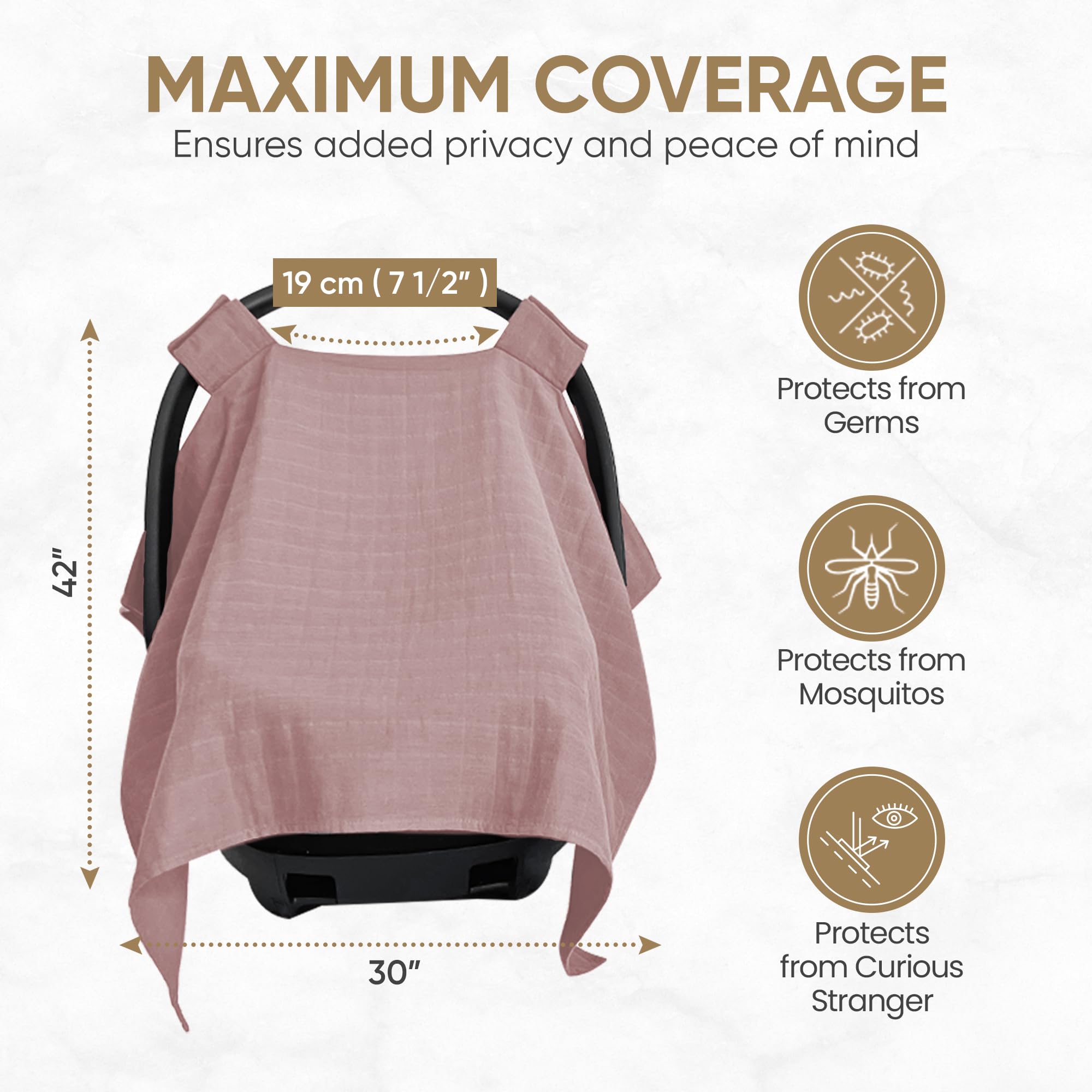 MOZAH car-seat compatibility image shows universal fit for most seats