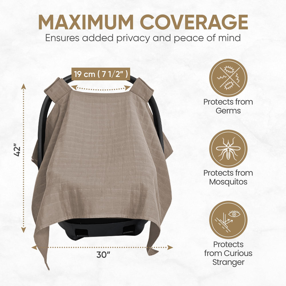 MOZAH muslin fabric close-up highlights breathable, lightweight design for on-the-go use.