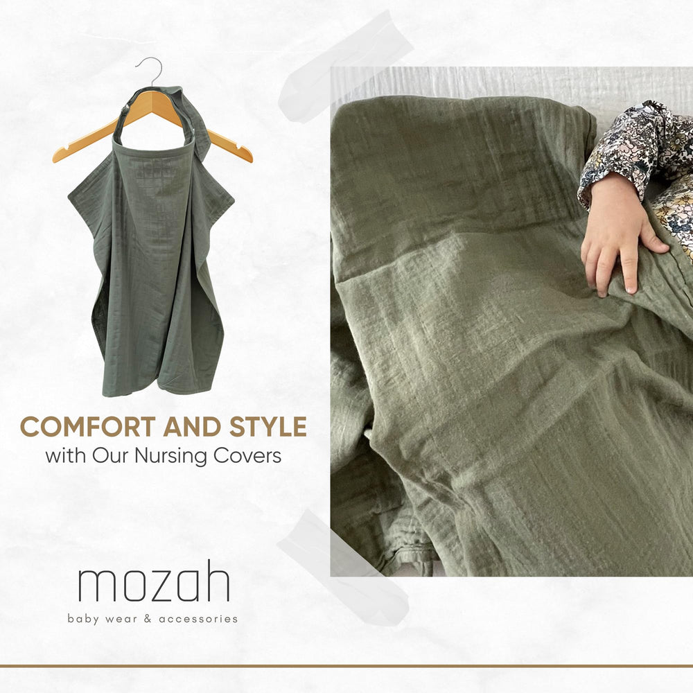 MOZAH muslin nursing cover showing rigid hoop for easy positioning
