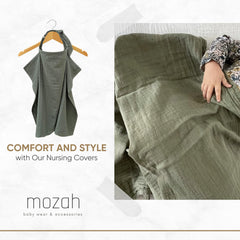MOZAH muslin nursing cover showing rigid hoop for easy positioning
