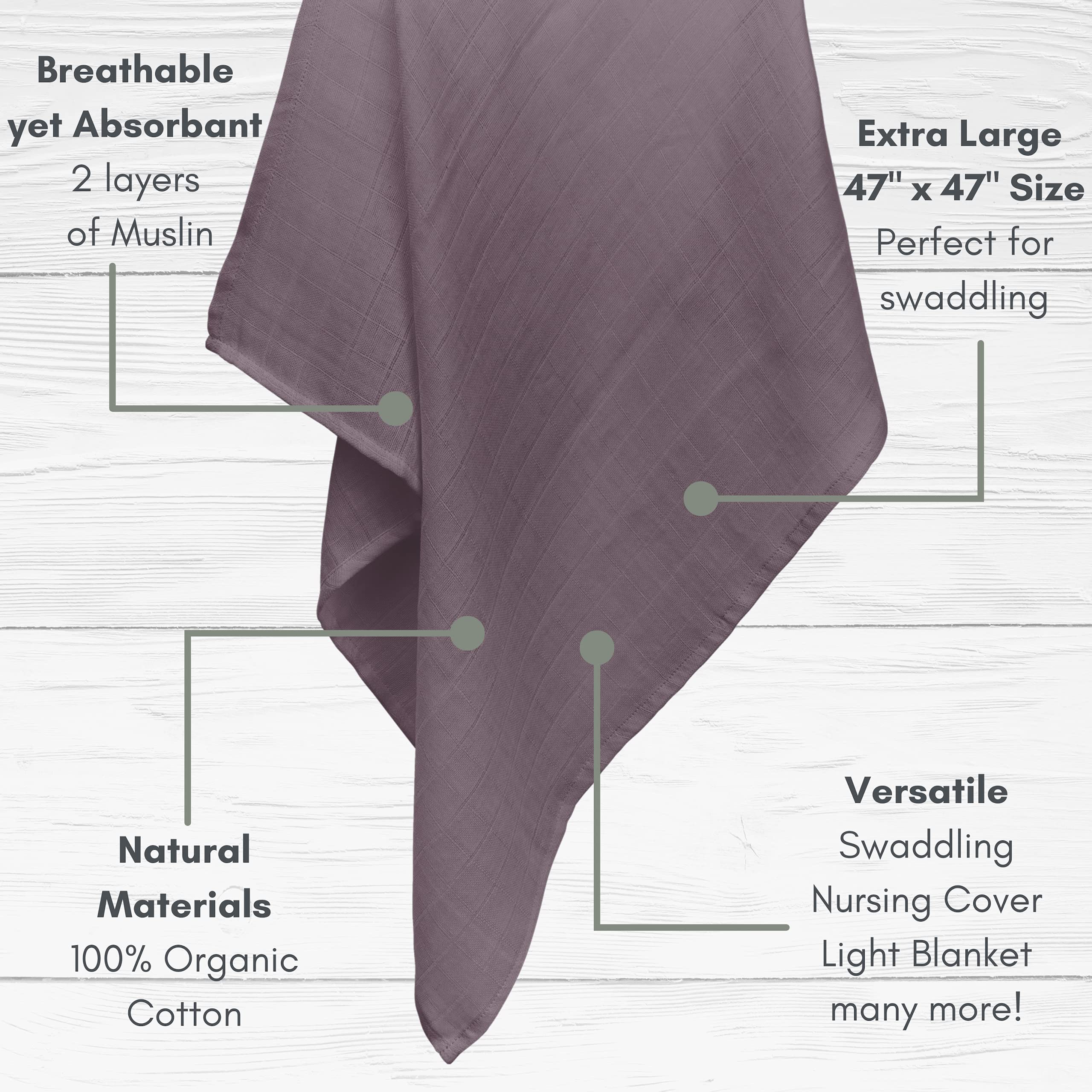 MOZAH muslin swaddle blanket closeup showing soft cotton texture for newborn comfort.