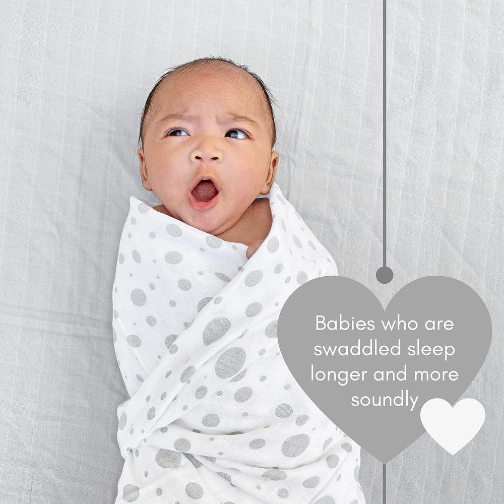MOZAH Stripes-Dots muslin swaddle demonstrates versatile use as blanket
