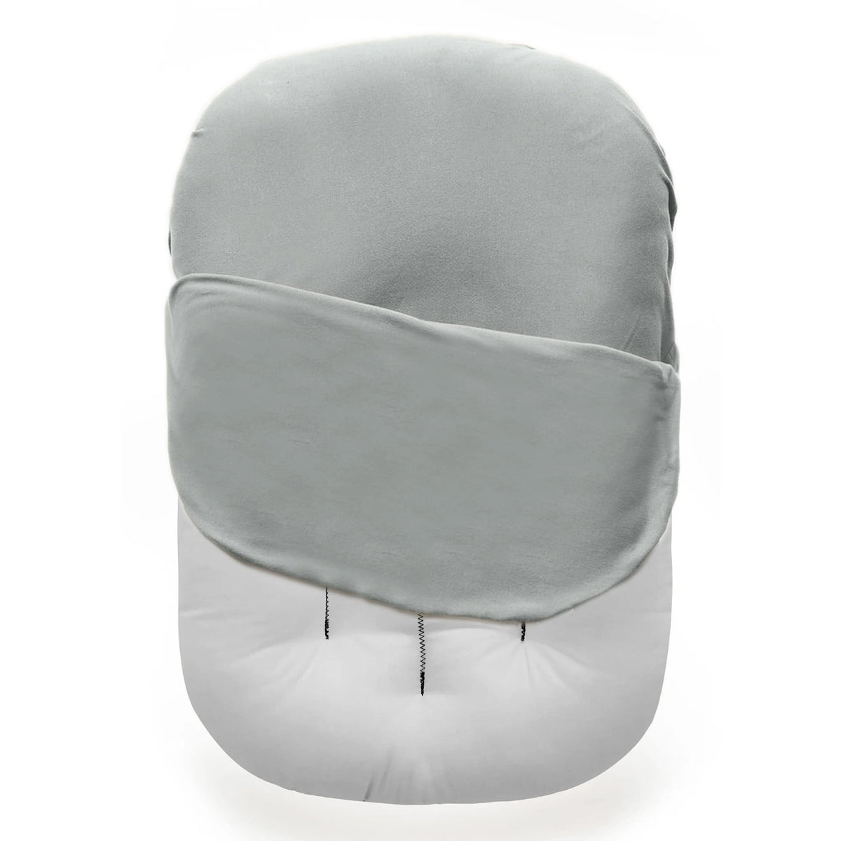 MOZAH Newborn Lounger Cover Belgian Grey demonstrates snug fit on most infant loungers