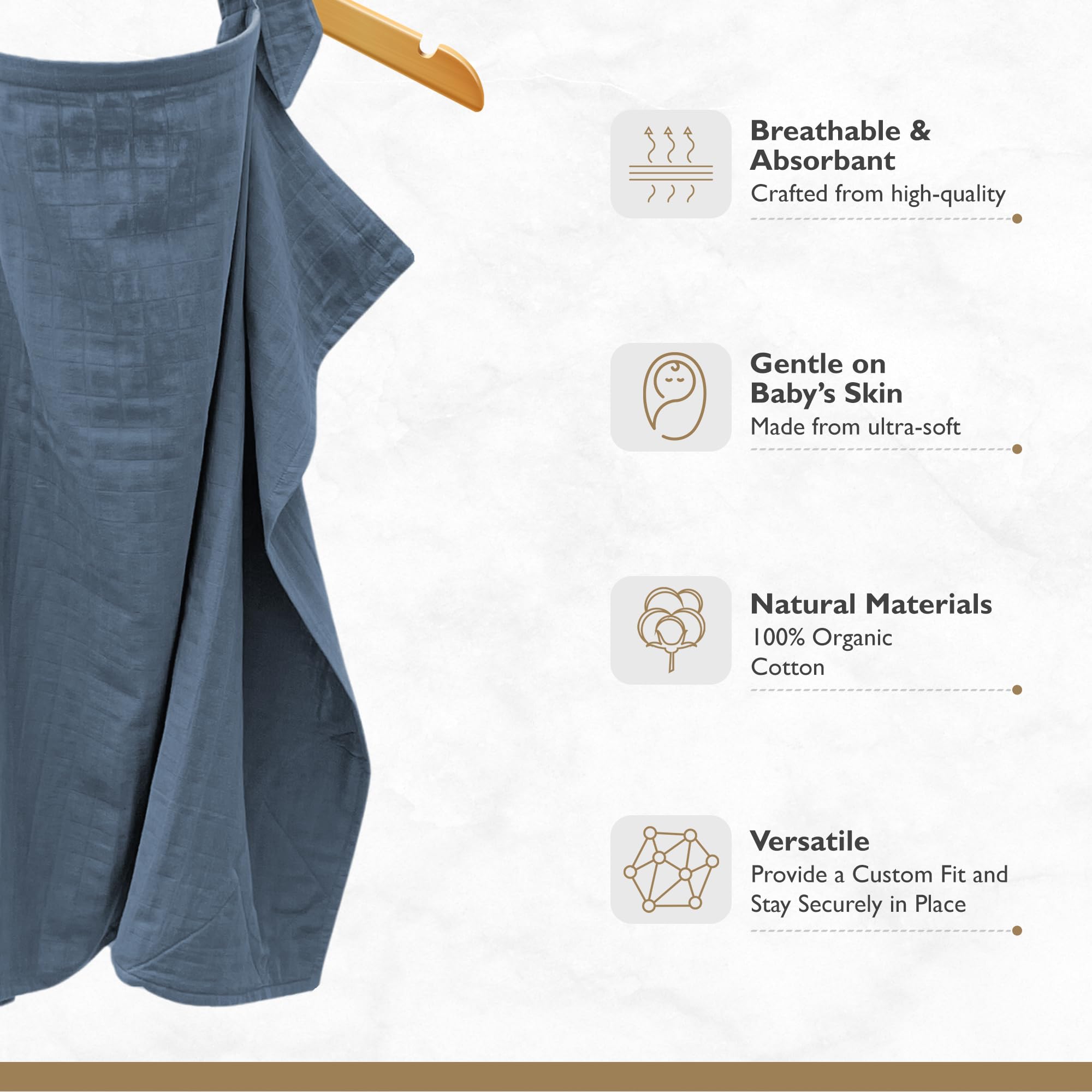 MOZAH nursing cover arch neckline provides stability for uninterrupted breastfeeding.