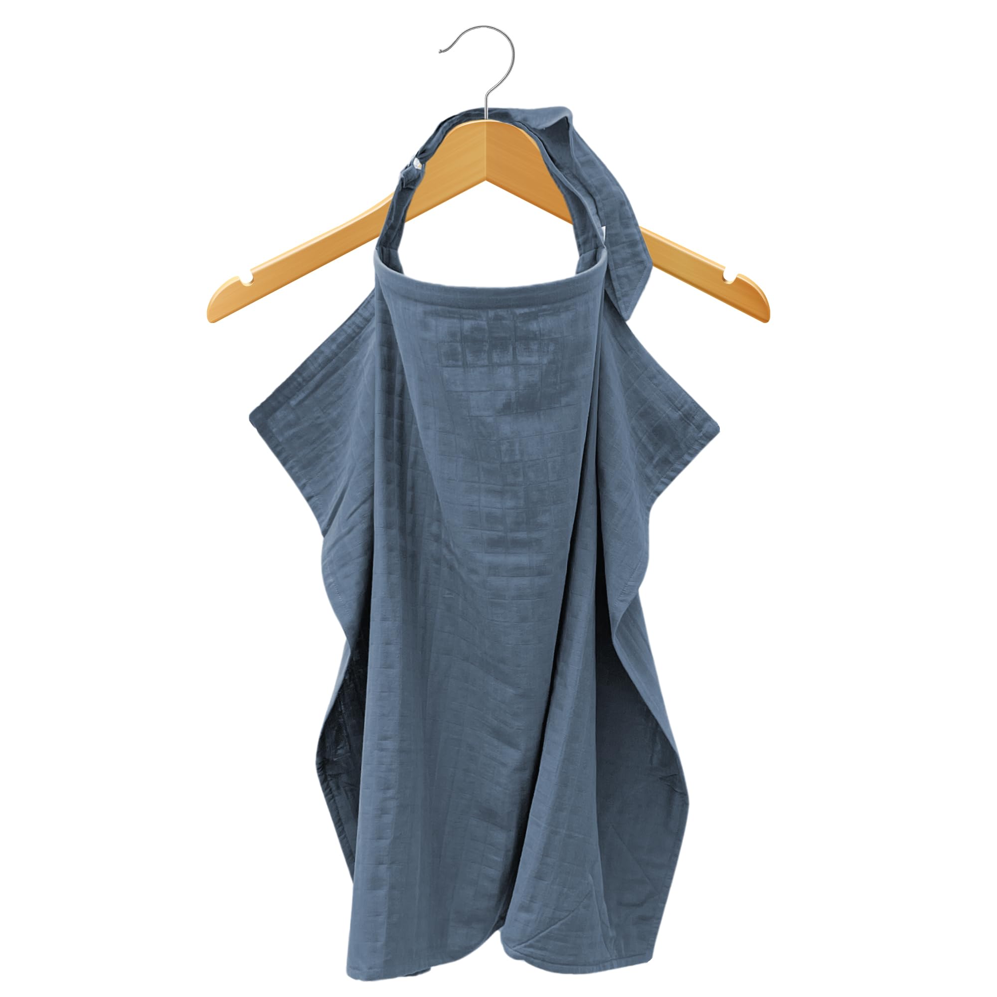 MOZAH nursing cover Blue Mirage highlights breathable muslin fabric for comfortable feeds.