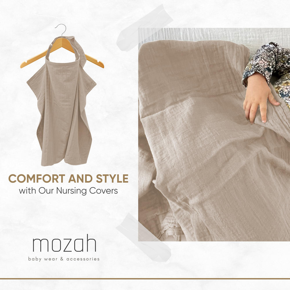 MOZAH nursing cover shows terry pockets for spill cleanup during feeds
