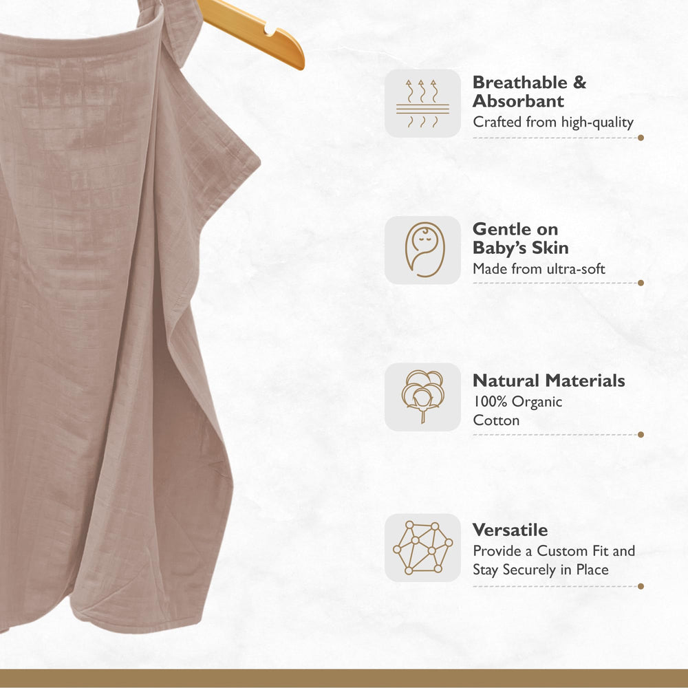 Mozah nursing cover arch neckline detail enabling stable, comfortable feeding sessions.