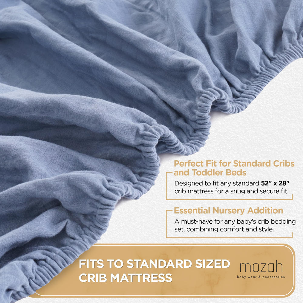 Mozah blue two-pack crib sheets ready for quick changes