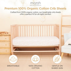 MOZAH Crib Sheets snug fit on standard cribs and mini mattresses to prevent slipping
