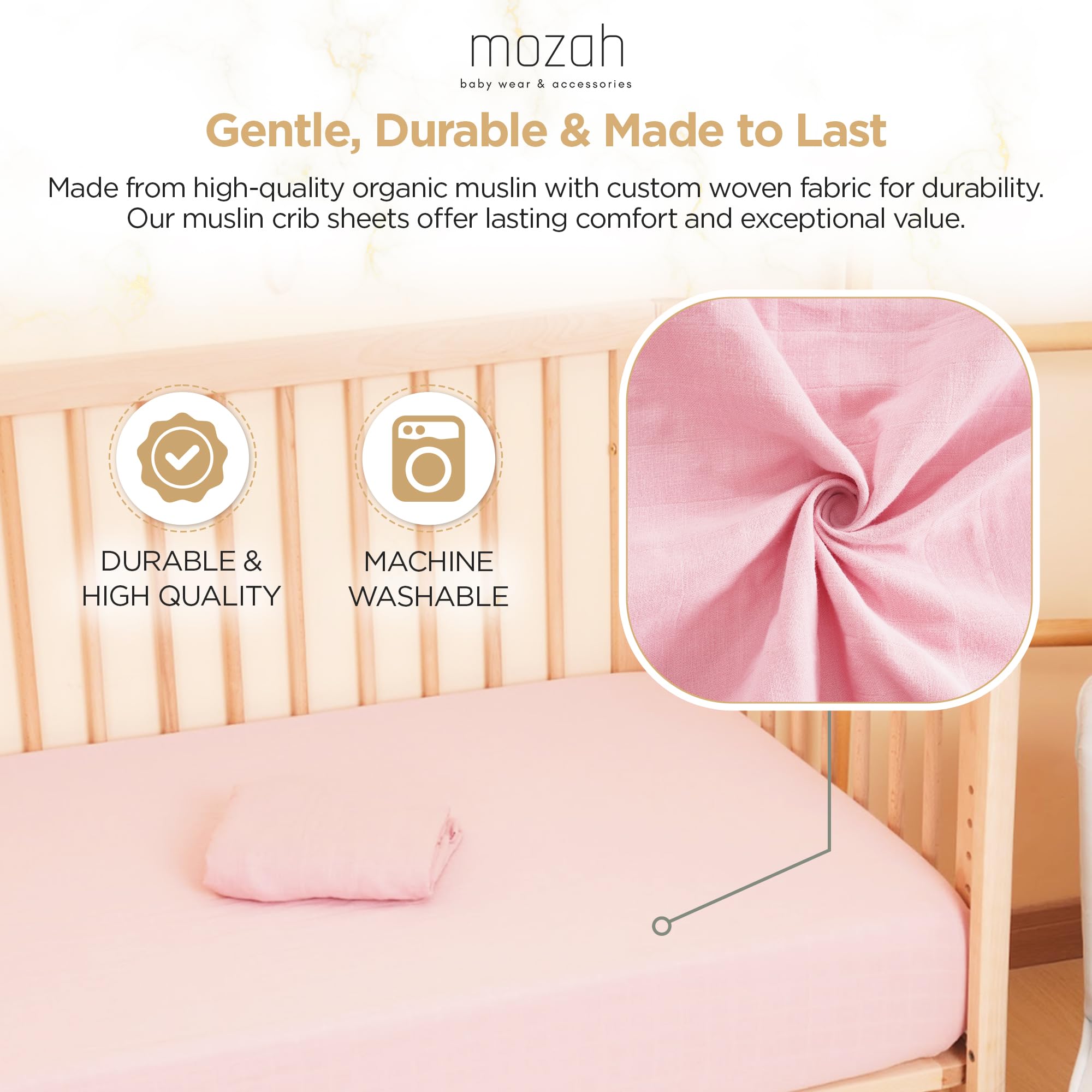 MOZAH organic muslin crib sheets on toddler mattress fit