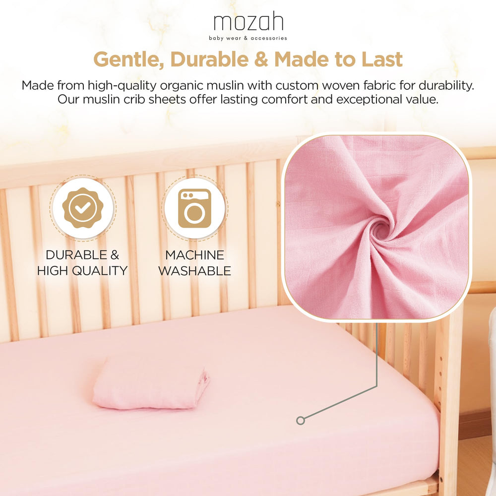 MOZAH organic muslin crib sheets on toddler mattress fit